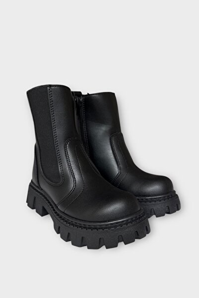 Liger Κοριτσίστικες μπότες με λεπτομέρεια από καουτσούκ με χοντρή σόλα ΜΑΥΡΟ