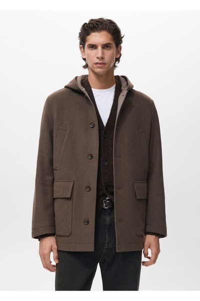 MANGO Man Kapüşonlu yün palto