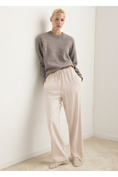 MANGO Woman Dokuma çizgili flanel pantolon
