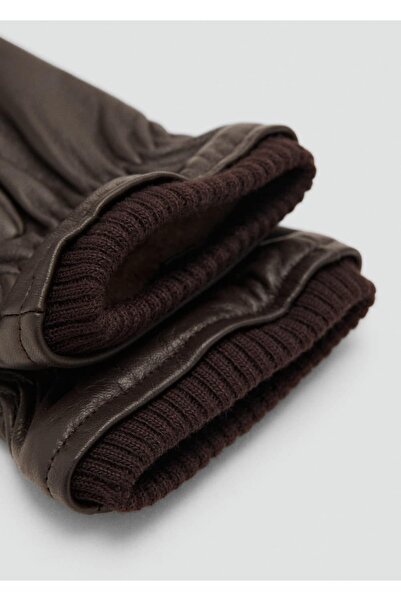 MANGO Man Büzgü detaylı %100 deri eldiven