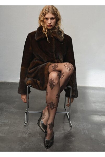 MANGO Woman Kürk görünümlü gömlek yakalı palto