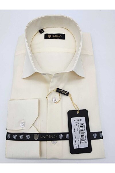 ANDINO Slimfit Krem Erkek gömlek Pamuk polyester Dar kesim yapısıyla AS0111-211