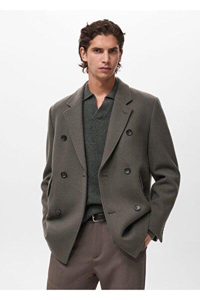 MANGO Man Yün karışımlı kruvaze palto