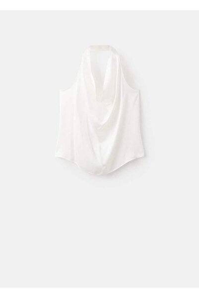 MANGO Woman Drape yakalı saten bluz