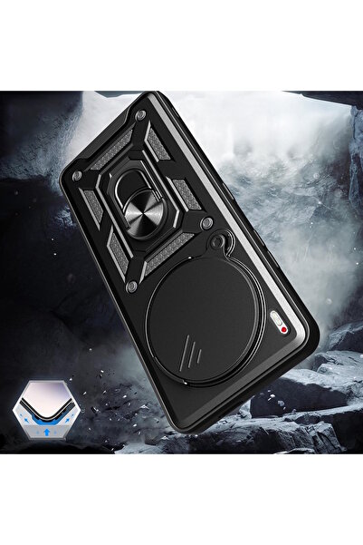 m.tk moveteck Tecno Camon 40 Premier 5G Kılıf Kamera Korumalı Sürgülü Yüzüklü Armor Military Tank Kızaklı Kapak