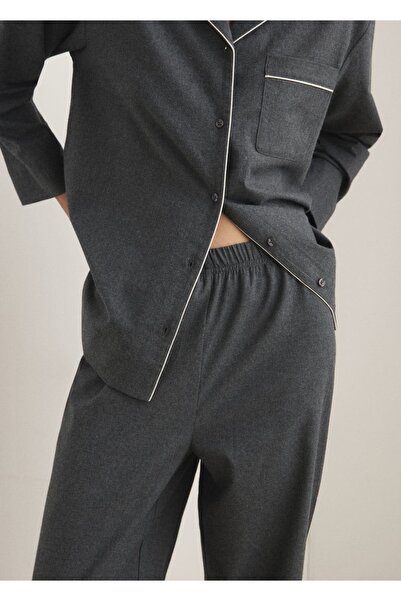 MANGO Woman Kontrast şeritli flanel pamuklu pantolon