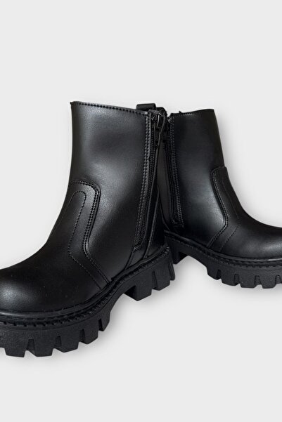 Liger Κοριτσίστικες μπότες με λεπτομέρεια από καουτσούκ με χοντρή σόλα ΜΑΥΡΟ