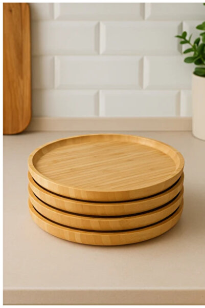 BuMeria 4-Piece Natural Bamboo Round Serving and Presentation Plate |   Snack Plate, Breakfast Plate, Cake Plate and Snacks