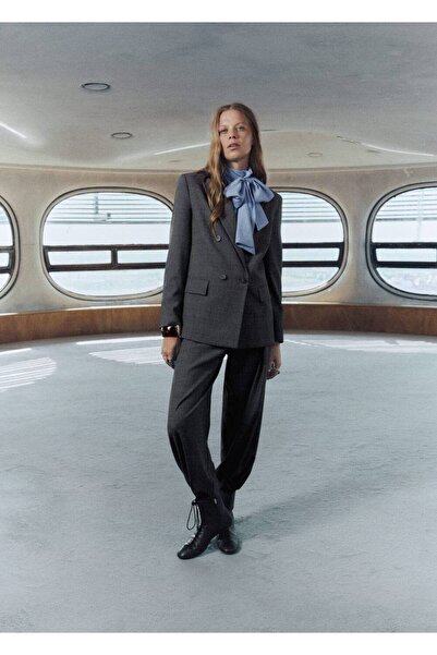 MANGO Woman Kareli çift düğmeli blazer ceket