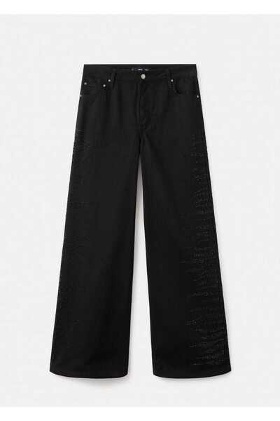 MANGO Woman Strass taşlı wide leg jean pantolon