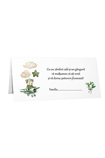 OEM Plic Bani Botez Ursuleț Verde Cartonat - set 30 buc