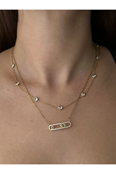 Twinssis Accessories قلادة متحركة من الفولاذ الذهبي