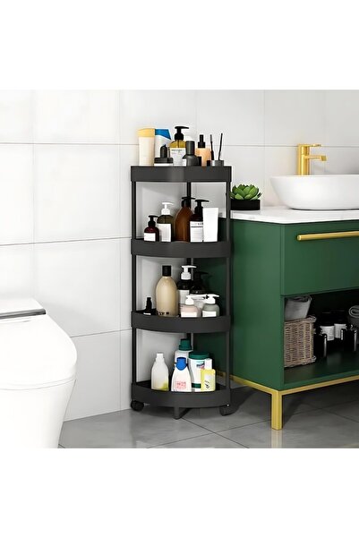 FOTOFUN 4-Tier Corner Shelf, 34x25x88 cm, Black, Organizer for Kitchen, Bathroom, Office