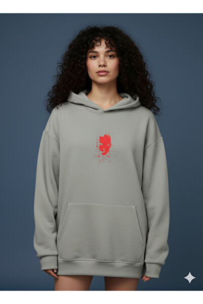 By Caspita Fashion Lenithra Evangelion Back Printed Unisex Oversize Gray Hoodie