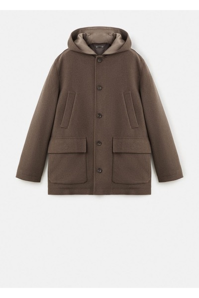 MANGO Man Kapüşonlu yün palto