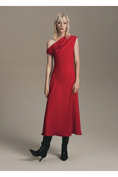 MANGO Woman Asimetrik yaka evaze elbise