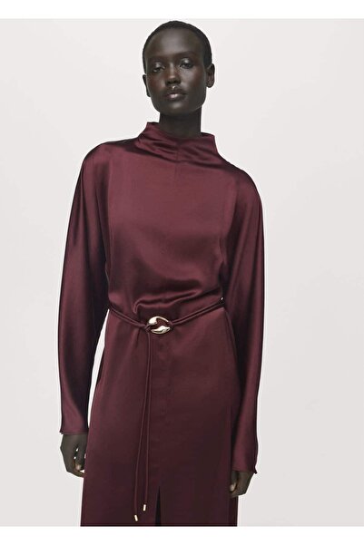 MANGO Woman Kemerli saten elbise