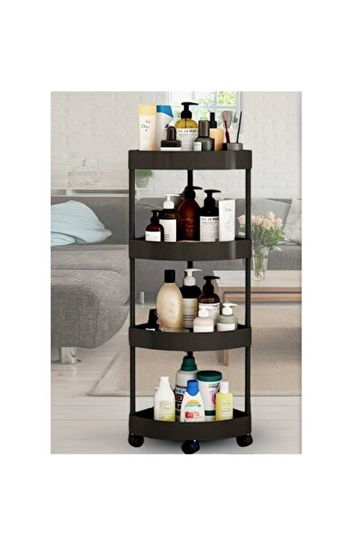 Neirini Bathroom stand with 4 shelves and wheels, Neirini, Black, 34 x 24 x 93 cm