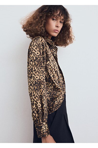 MANGO Woman Leopar desenli saten gömlek