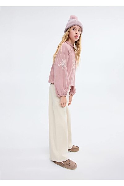 MANGO Kids Çiçek işlemeli pamuklu bluz