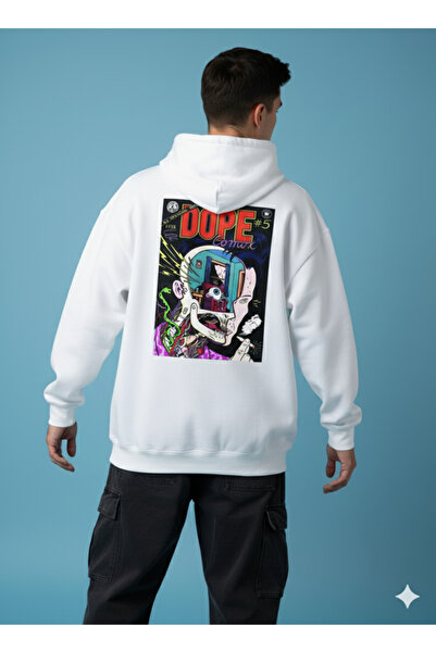 By Caspita Fashion Λευκό φούτερ με κουκούλα με στάμπα Lenithra Dope σε μεγάλο...