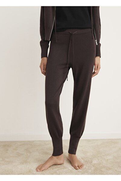 MANGO Woman Paçaları ribana pamuklu triko pantolon