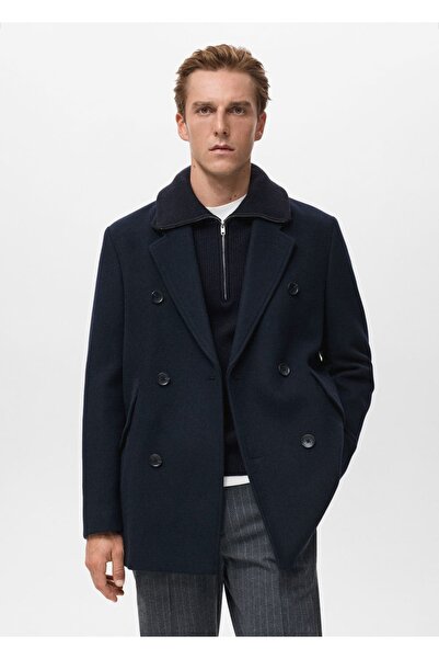 MANGO Man Yün karışımlı kruvaze palto