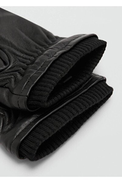 MANGO Man Büzgü detaylı %100 deri eldiven