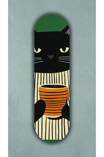 Korhan Atölye Kedi ve Kahve - Dekoratif 4mm MDF Duvar Panosu (75x20 cm)
