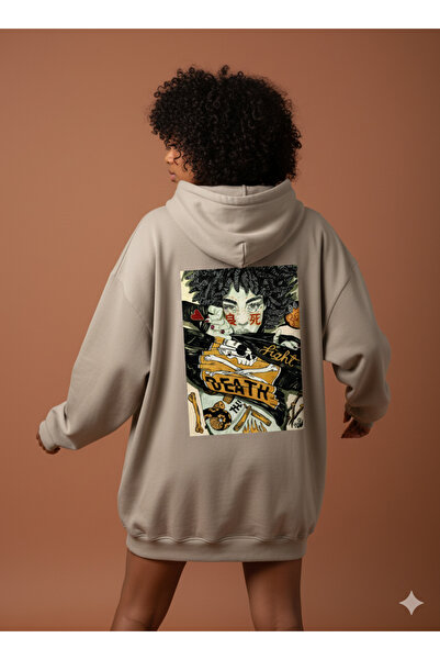 By Caspita Fashion Lenithra Death Back Printed Unisex Oversize Beige Hoodie