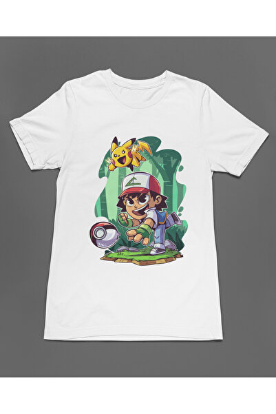 Bumeta تي شيرت بوكيمون بيكاتشو آش تشيبى أنيمي للجنسين