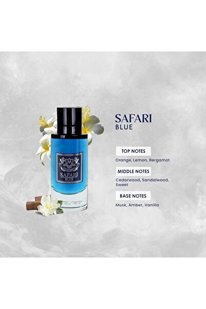 mahabub Safari Blue Eau de Parfum, oudkhaleeji, 90 ML Unisex Fragrance,Citrusy Brightness, Velvety Vanilla