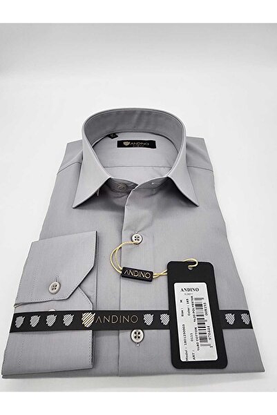 ANDINO Slimfit Grey Men's Shirt Cotton Polyester with a Slim Fit Structure As...