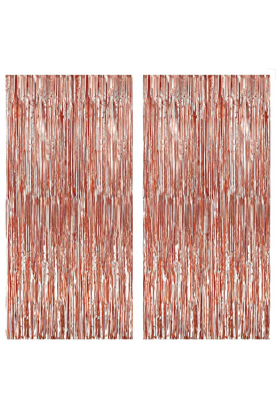 Teno Set of 2 Rose Gold Metallic Foil Decorative Curtains for Birthday Parties