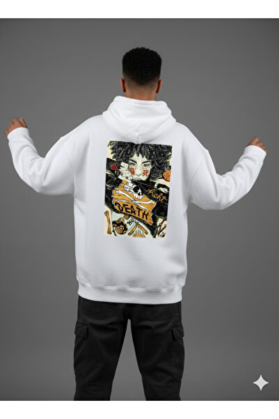 By Caspita Fashion Λευκό φούτερ με κουκούλα με στάμπα Lenithra Death Unisex O...