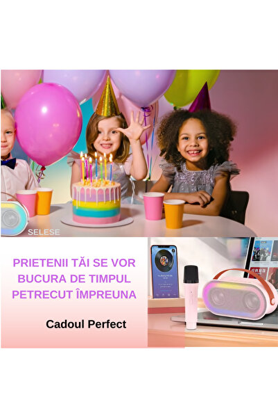 SeLeSe Boxa Karaoke - Bluetooth, Efecte vocale, 1 microfon wireless, 4 efecte voce, MicroSD card, USB, MP3