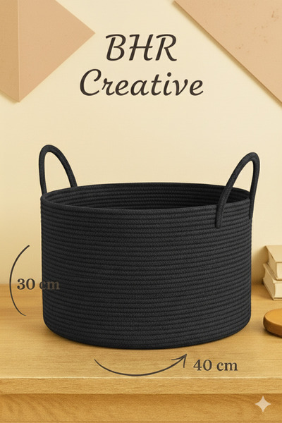 BHR Creative Özel Pamuklu Saplı Jüt Battaniye Sepeti Hasır Oyuncak Sepeti Jüt...