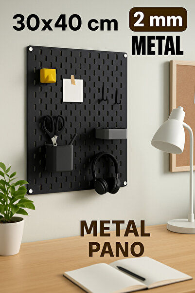 TechnoLoby Pegboard Çok Amaçlı SİYAH METAL Pano 30x40 cm Organizatör Pegboard