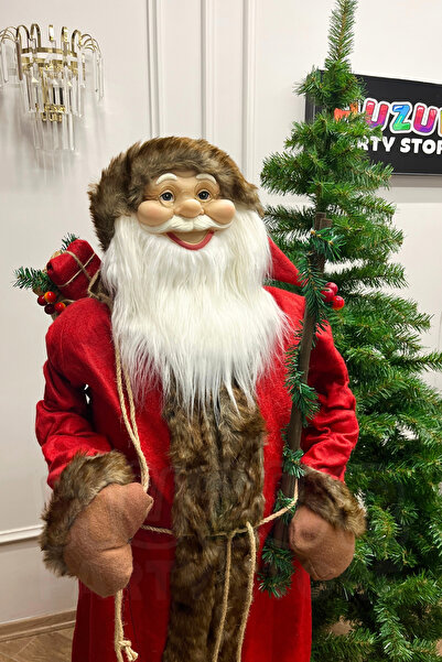 Huzur Party Store 150 cm Mega Size Santa Claus Figure Special Prime Series Red Furry Christmas New Year Pine Tree Decor