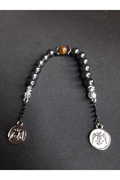 MRYart Metallic Smoked Color Natural Hematite and Zaza Prayer Beads with Tiger's Eye Beads in the Middle