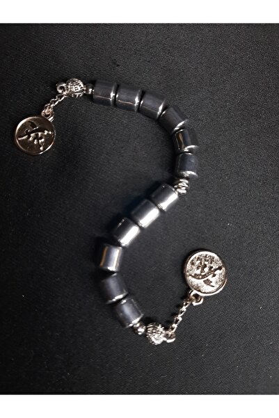 MRYart سبحة زازا فضية اللون بتصميم حجر الهيماتيت المستدير