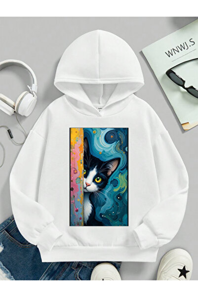 stil x Hanorac pentru copii cu glugă cu imprimeu cu pisici drăguțe