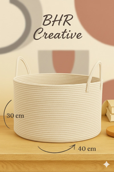BHR Creative Özel Pamuklu Saplı Jüt Battaniye Sepeti Hasır Oyuncak Sepeti Jüt...