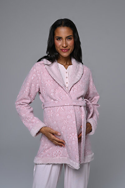 Lohussa Set de pijamale pentru femei, cu guler șal pudrat, jacquard, iarnă, c...