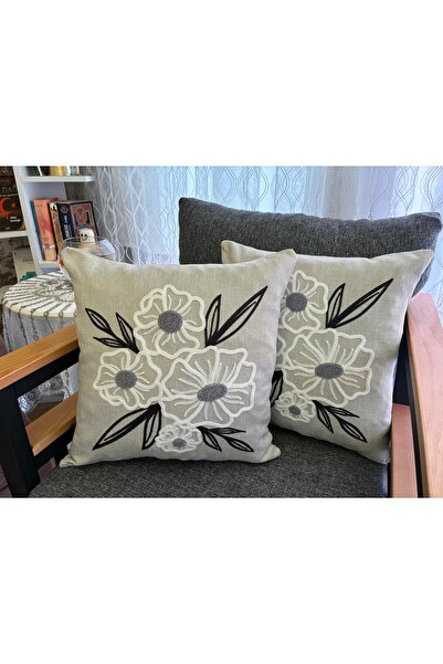 Mustgross طقم غطاء وسادة من الكتان المطرز بوهيمي بانش مكون من قطعتين - 43×43 ...