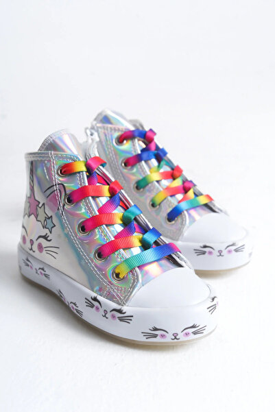 KATEYLER 2026 Season Silver Kitten Zippered Colorful Lace-Up Girls' Sports Shoes 21-30 Lighted