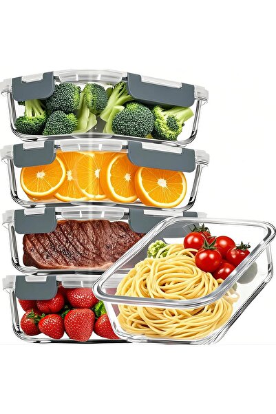 Hope 1040ml 10-Piece Glass Containers with Lids - Airtight Snap-Locking Food Storage Set, BPA Free,