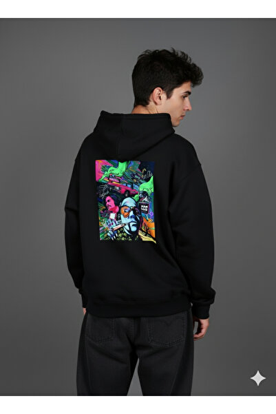 By Caspita Fashion Hanorac negru oversize unisex cu imprimeu pe spate Lenithra Jazz Club