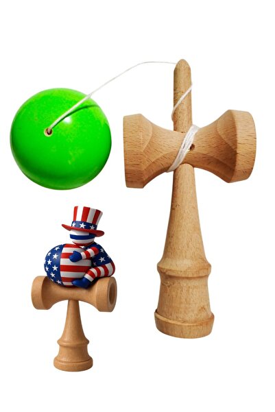 BV Kendama din lemn, minge din lemn + autocolant SUA impermeabil pentru telef...