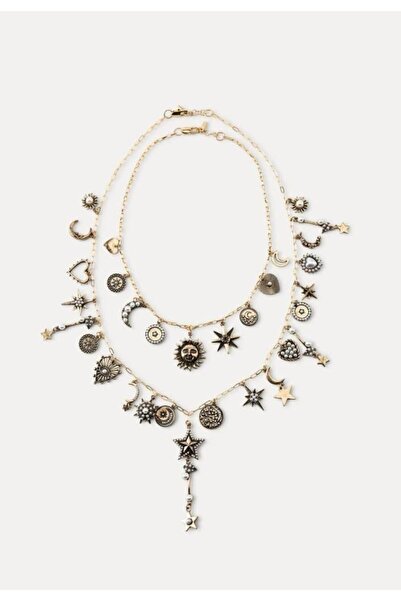 Unzilee Vintage Gümüş 2'li Ay Güneş Charm Kolye